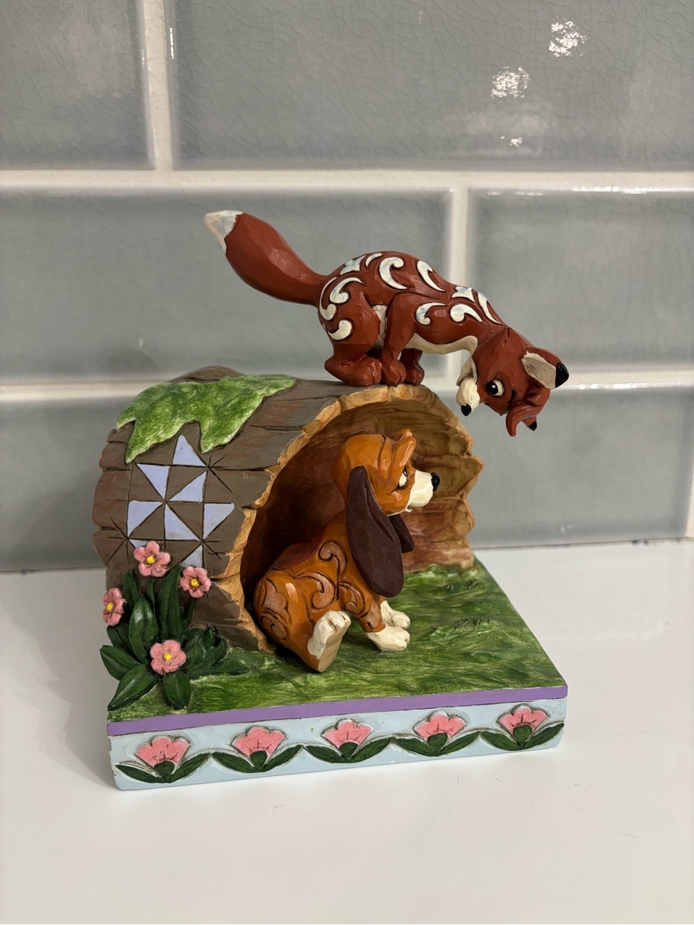 Jim Shore Fox and Hound on Log figurine